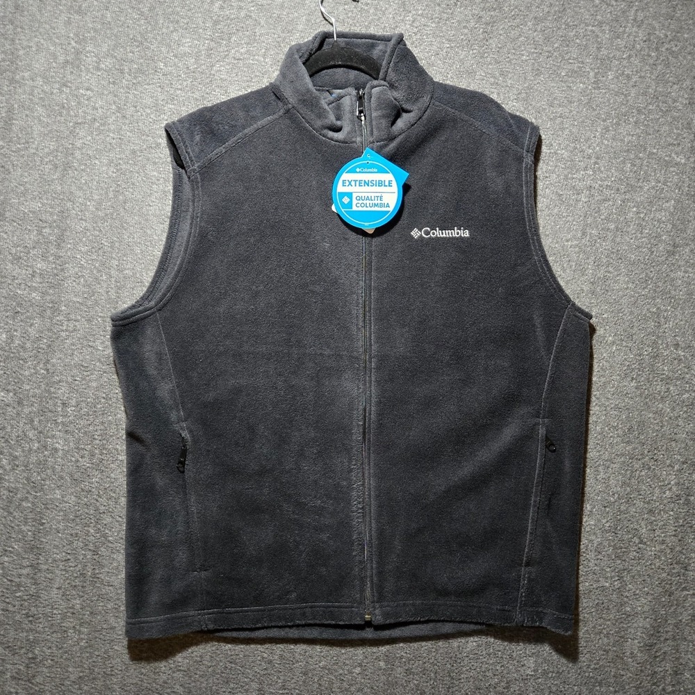 Columbia Steens Mountain Fleece Vest Mens Large‎ Black Regular Fit Logo *IDEX